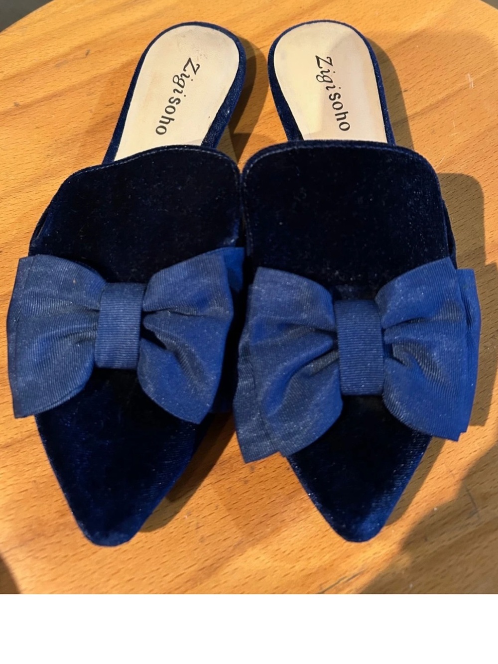 Zigi Soho Carlyne Velvet Pointed Bow Mules Navy blue slides Women’s sz 8.5 8 1/2